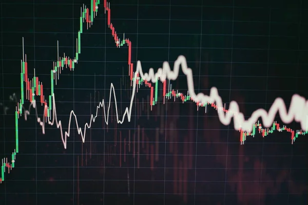 Gráfico de negocio fondo: Contabilidad de negocio de análisis en hojas de información. Empresario mano trabajando en el análisis de gráficos de inversión para el mercado del oro, mercado de divisas y el mercado de comercio . —  Fotos de Stock