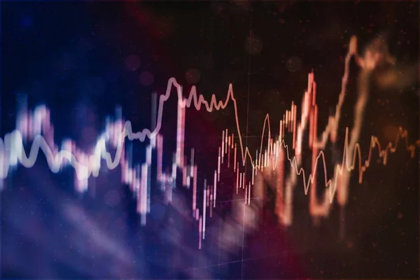 Ekonomický graf s diagramy na akciovém trhu, pro obchodní a finanční koncepce a reporty.Abstraktní modré pozadí. — Stock fotografie