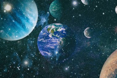 Uzaydaki gezegenler, yıldızlar ve galaksiler uzay keşiflerinin güzelliğini gösteriyor. NASA tarafından döşenmiş elementler