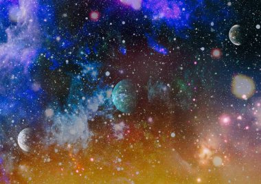 Galaksiler, nebulanın ve yıldızlarda evren, parlak renkli arka planlar buğu bulutları. Nasa tarafından döşenmiş bu görüntü unsurları