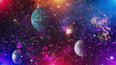 Galaksiler, nebulanın ve yıldızlarda evren, parlak renkli arka planlar buğu bulutları. Nasa tarafından döşenmiş bu görüntü unsurları