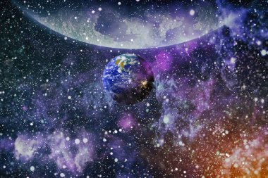 Parlak yıldız bulutsu. Uzak galaksi. Soyut resim. Nasa tarafından döşenmiş bu görüntü unsurları.