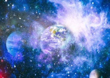 Parlak yıldız bulutsu. Uzak galaksi. Soyut resim. Nasa tarafından döşenmiş bu görüntü unsurları.