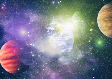 Renkli derin uzay. Evren kavramı arka plan. Nasa tarafından döşenmiş bu görüntü unsurları