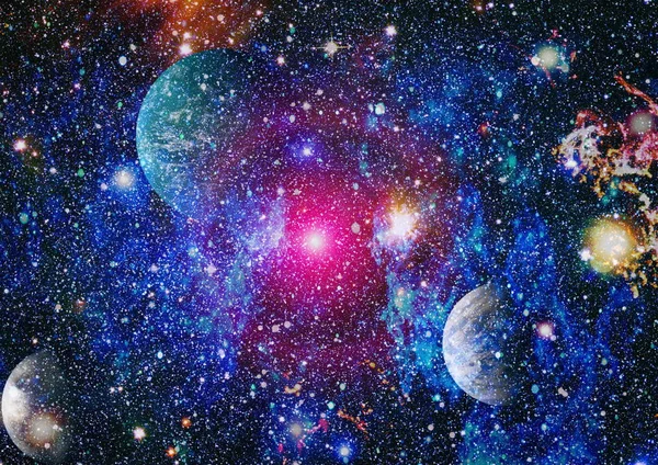 Γαλαξιών, νεφελωμάτων και των άστρων στο σύμπαν, σύννεφα της ομίχλης σε φωτεινά πολύχρωμα φόντα. Στοιχεία αυτής της εικόνας επιπλωμένα από τη Nasa — Φωτογραφία Αρχείου