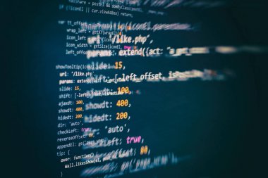 Geliştirici programlama kodu. Soyut bilgisayar komut dosyası kodu. Yazılım geliştiricisi kod ekranını programlama. Yazılım programlama çalışma süresi.