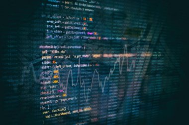 Geliştirici programlama kodu. Soyut bilgisayar komut dosyası kodu. Yazılım geliştiricisi kod ekranını programlama. Yazılım programlama çalışma süresi.