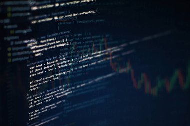 Geliştirici programlama kodu. Soyut bilgisayar komut dosyası kodu. Yazılım geliştiricisi kod ekranını programlama. Yazılım programlama çalışma süresi.