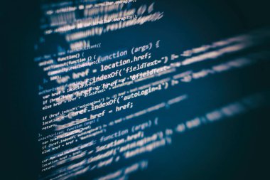 Geliştirici programlama kodu. Soyut bilgisayar komut dosyası kodu. Yazılım geliştiricisi kod ekranını programlama. Yazılım programlama çalışma süresi.