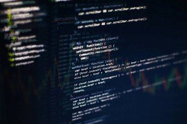 Geliştirici programlama kodu. Soyut bilgisayar komut dosyası kodu. Yazılım geliştiricisi kod ekranını programlama. Yazılım programlama çalışma süresi.