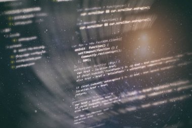 Geliştirici programlama kodu. Soyut bilgisayar komut dosyası kodu. Yazılım geliştiricisi kod ekranını programlama. Yazılım programlama çalışma süresi.