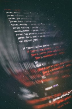 Web sitesi geliştirme için editör HTML5. Dizüstü ekran closeup fotoğraf web sitesi HTML kodu.