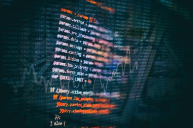 Web sitesi geliştirme için editör HTML5. Dizüstü ekran closeup fotoğraf web sitesi HTML kodu.