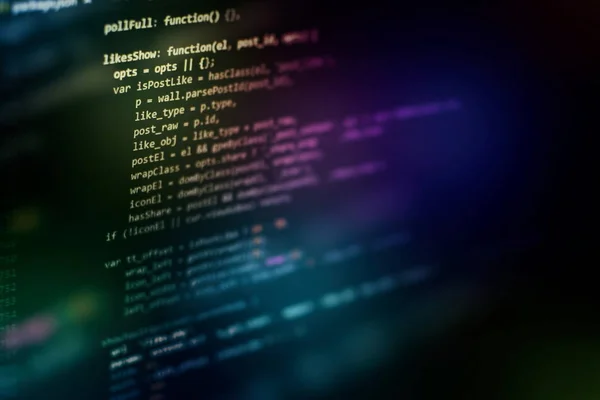 Developer programming code. Abstract computer script code. Programming code screen of software developer. Software Programming Work Time. — Stock Photo, Image