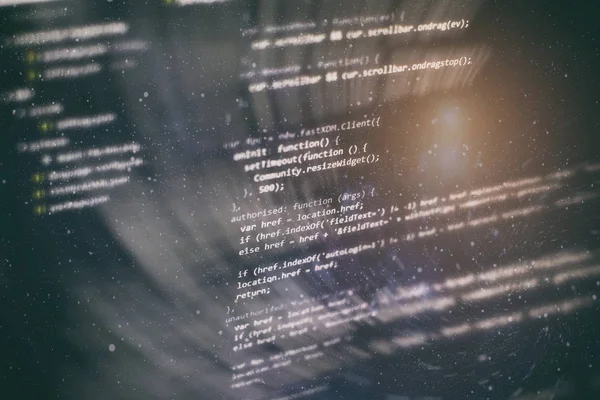 Geliştirici programlama kodu. Soyut bilgisayar komut dosyası kodu. Yazılım geliştiricisi kod ekranını programlama. Yazılım programlama çalışma süresi.
