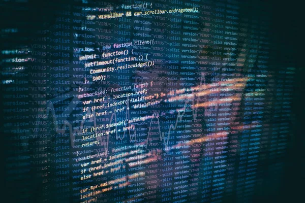 Büyük veri depolama ve bulut bilgi işlem temsili. Programlama kodu .