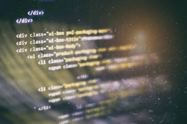 CSS 、 JavaScript和HTML的使用。监视函数源代码的特写.摘要IT技术背景.软件源代码. — 图库照片