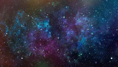 Derin uzaya bakan yeni büyük bir panoramik. Yıldızlarla dolu karanlık gece göğü. Uzayda bir nebula. Derin uzayın sırları.
