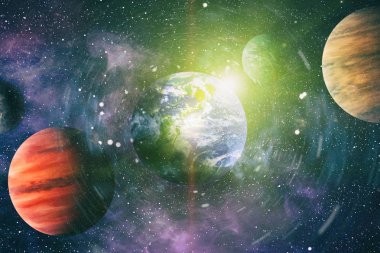 Uzay yörüngesindeki Dünya gezegeni, yörüngeden gezegenimiz. Nasa tarafından döşenmiş bu görüntü