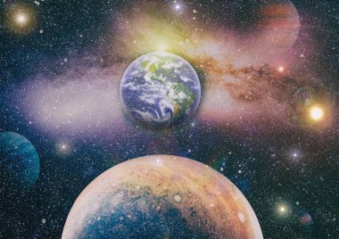 Dünya, galaksi ve güneş uzaydaki gezegenler, yıldızlar ve galaksiler uzay keşfinin güzelliğini gösteriyor. Nasa tarafından döşenmiş bu görüntünün elemanları