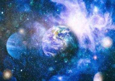 Dünya, galaksi ve güneş uzaydaki gezegenler, yıldızlar ve galaksiler uzay keşfinin güzelliğini gösteriyor. Nasa tarafından döşenmiş bu görüntünün elemanları