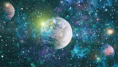 Dünya, galaksi ve güneş uzaydaki gezegenler, yıldızlar ve galaksiler uzay keşfinin güzelliğini gösteriyor. Nasa tarafından döşenmiş bu görüntünün elemanları