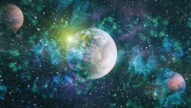 Dünya, galaksi ve güneş uzaydaki gezegenler, yıldızlar ve galaksiler uzay keşfinin güzelliğini gösteriyor. Nasa tarafından döşenmiş bu görüntünün elemanları