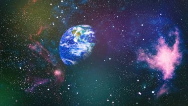 Dünya, galaksi ve güneş uzaydaki gezegenler, yıldızlar ve galaksiler uzay keşfinin güzelliğini gösteriyor. Nasa tarafından döşenmiş bu görüntünün elemanları