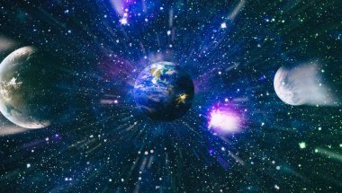 Dünya, galaksi ve güneş uzaydaki gezegenler, yıldızlar ve galaksiler uzay keşfinin güzelliğini gösteriyor. Nasa tarafından döşenmiş bu görüntünün elemanları