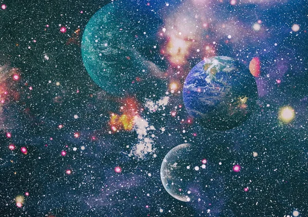 Ziemia, Galaktyka i słońce. planety, gwiazdy i galaktyki w kosmosie ukazujące piękno eksploracji kosmosu. Elementy tego obrazu dostarczone przez NASA — Zdjęcie stockowe