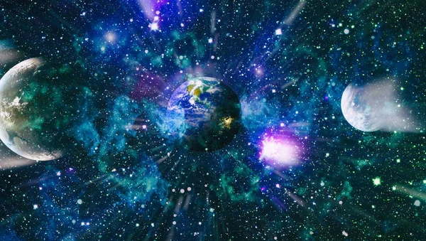 Terra, galassia e sole pianeti, stelle e galassie nello spazio che mostrano la bellezza dell'esplorazione spaziale. Elementi di questa immagine forniti dalla NASA — Foto Stock
