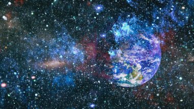 Dünya, galaksi ve güneş uzaydaki gezegenler, yıldızlar ve galaksiler uzay keşfinin güzelliğini gösteriyor. Nasa tarafından döşenmiş bu görüntünün elemanları