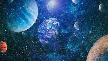 Dünya, galaksi ve güneş uzaydaki gezegenler, yıldızlar ve galaksiler uzay keşfinin güzelliğini gösteriyor. Nasa tarafından döşenmiş bu görüntünün elemanları