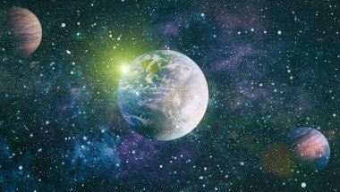 Dünya, galaksi ve güneş uzaydaki gezegenler, yıldızlar ve galaksiler uzay keşfinin güzelliğini gösteriyor. Nasa tarafından döşenmiş bu görüntünün elemanları