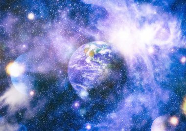 Dünya, galaksi ve güneş uzaydaki gezegenler, yıldızlar ve galaksiler uzay keşfinin güzelliğini gösteriyor. Nasa tarafından döşenmiş bu görüntünün elemanları