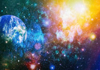 Dünya, galaksi ve güneş uzaydaki gezegenler, yıldızlar ve galaksiler uzay keşfinin güzelliğini gösteriyor. Nasa tarafından döşenmiş bu görüntünün elemanları