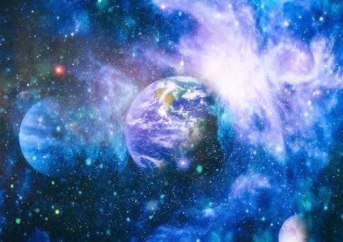 Dünya, galaksi ve güneş uzaydaki gezegenler, yıldızlar ve galaksiler uzay keşfinin güzelliğini gösteriyor. Nasa tarafından döşenmiş bu görüntünün elemanları