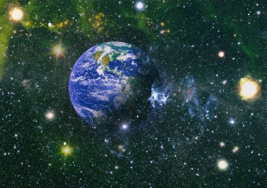 Dünya ve galaksiler uzayda. Bilim kurgu sanatı. Bu görüntünün elementleri NASA tarafından desteklenmektedir.