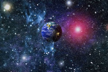 Dünya ve galaksiler uzayda. Bilim kurgu sanatı. Bu görüntünün elementleri NASA tarafından desteklenmektedir.