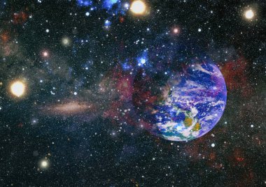Dünya ve galaksiler uzayda. Bilim kurgu sanatı. Bu görüntünün elementleri NASA tarafından desteklenmektedir.