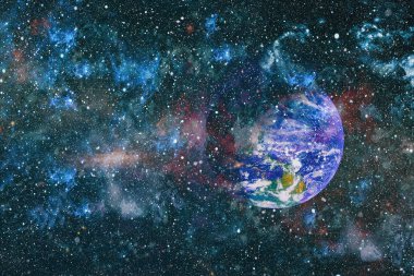 Dünya ve galaksiler uzayda. Bilim kurgu sanatı. Bu görüntünün elementleri NASA tarafından desteklenmektedir.