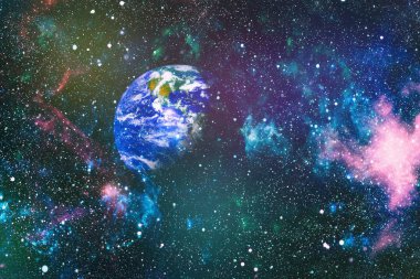 Dünya ve galaksiler uzayda. Bilim kurgu sanatı. Bu görüntünün elementleri NASA tarafından desteklenmektedir.