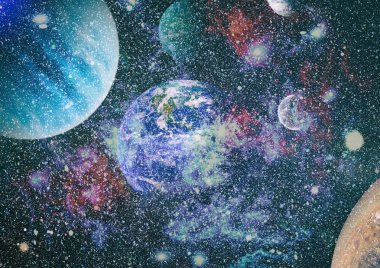 Uzaydaki gezegenler, yıldızlar ve galaksiler uzay keşiflerinin güzelliğini gösteriyor. NASA tarafından döşenmiş elementler