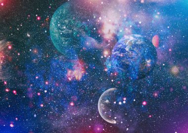 Uzaydaki gezegenler, yıldızlar ve galaksiler uzay keşiflerinin güzelliğini gösteriyor. NASA tarafından döşenmiş elementler