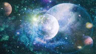 Uzaydaki gezegenler, yıldızlar ve galaksiler uzay keşiflerinin güzelliğini gösteriyor. NASA tarafından döşenmiş elementler