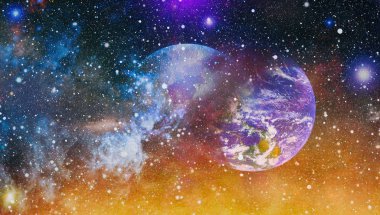 Uzaydaki gezegenler, yıldızlar ve galaksiler uzay keşiflerinin güzelliğini gösteriyor. NASA tarafından döşenmiş elementler