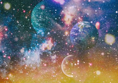 Uzaydaki gezegenler, yıldızlar ve galaksiler uzay keşiflerinin güzelliğini gösteriyor. NASA tarafından döşenmiş elementler