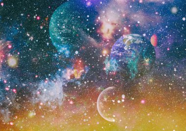 Uzaydaki gezegenler, yıldızlar ve galaksiler uzay keşiflerinin güzelliğini gösteriyor. NASA tarafından döşenmiş elementler