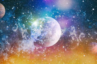 Uzaydaki gezegenler, yıldızlar ve galaksiler uzay keşiflerinin güzelliğini gösteriyor. NASA tarafından döşenmiş elementler