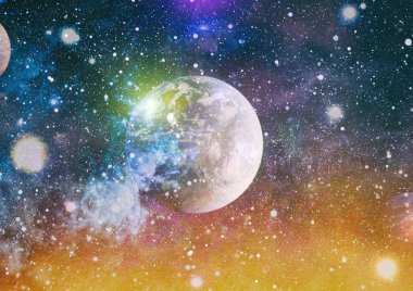 Uzaydaki gezegenler, yıldızlar ve galaksiler uzay keşiflerinin güzelliğini gösteriyor. NASA tarafından döşenmiş elementler